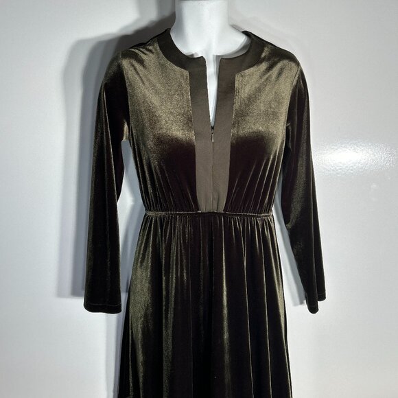 Ceremony NWT Olive Green Velvet Maxi Wedding Formal Minimalist Fairy 40's Glam - Picture 2 of 12